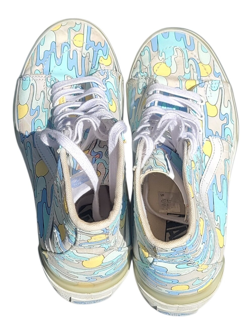 Vans Sk8-Hi Stacked Mint Blue & Yellow Sunwaves Platform Shoes Mens 7.5 Womens 9 - Picture 8 of 10